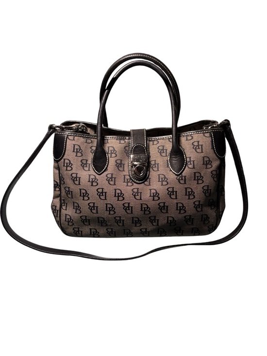 Dooney & Bourke Handbags - Dooney & Bourke Signature Monogram Satchel Heart Toggle Closure Black Grey